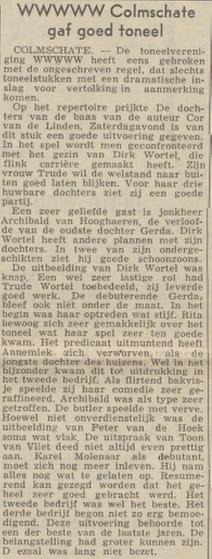 Artikel toneelvereniging WWWWW Colmschate Deventer Dagblad 19-3-1956