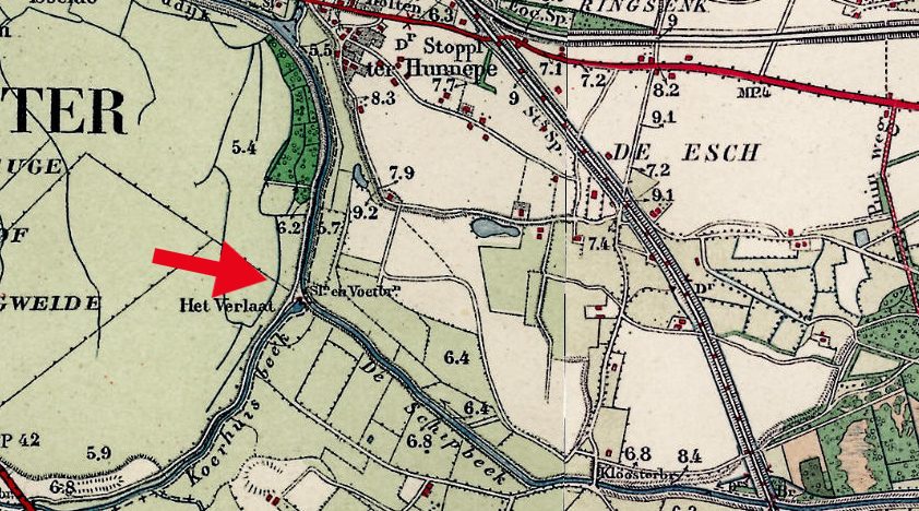 De plaats van het Verlaat tussen de Schipbeek en de Koerhuisbeek
