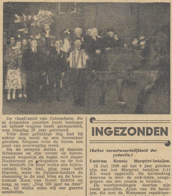 25 jarige bruiloft smid Brinkman Colmschate Deventer Dagblad 31-05-1950