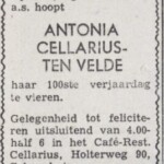 aankondiging 100e verjaardag Antonia Cellarius Colmschate aankondiging 100e verjaardag Antonia Cellarius Colmschate