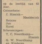 Overlijdensadvertentie van Derk Jan Hissink Deventer Dagblad 27-7-1959